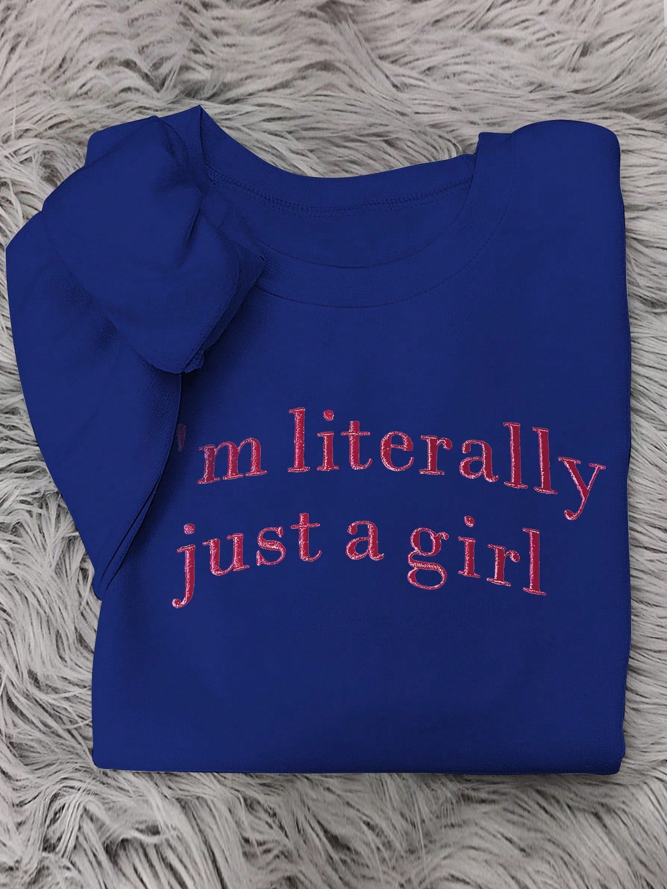 レディース ゆったり ラグランスリーブ 「I'm Just A Girl」 スローガン刺繍 カジュアル スウェットシャツ