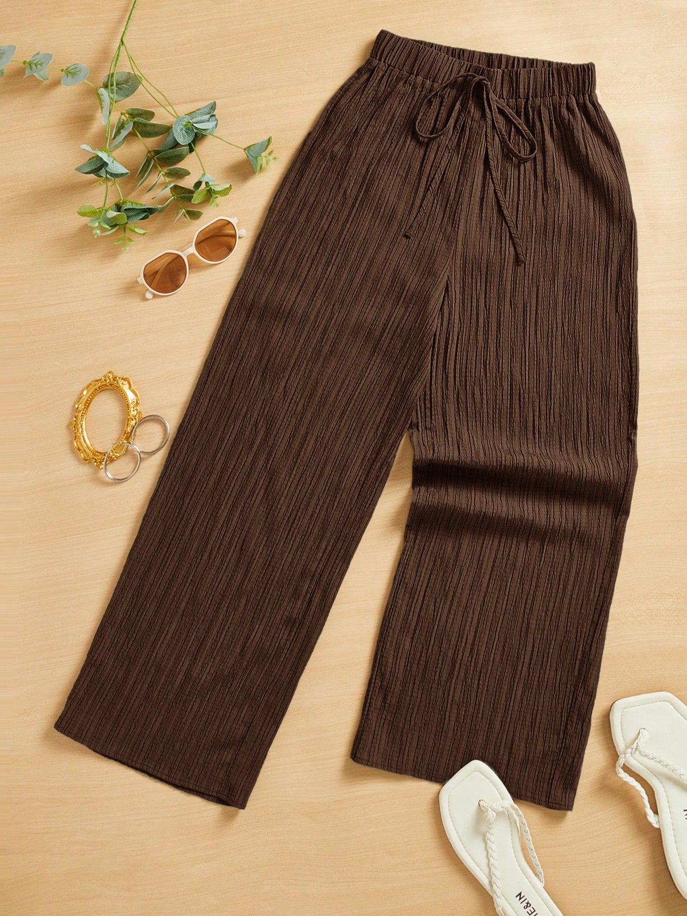 Summer Casual Textured Wide-Leg Capri Pants