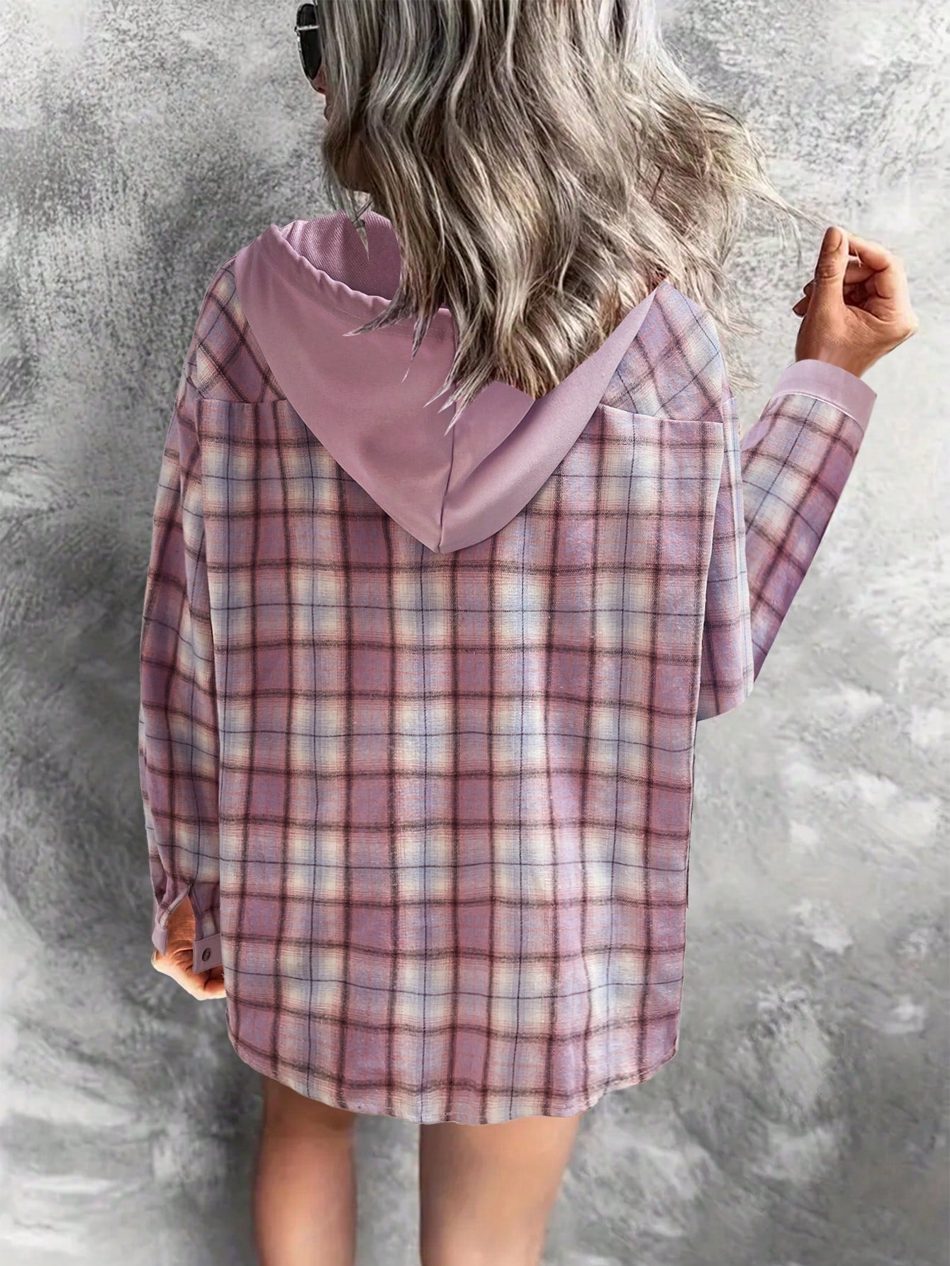 Women's Plaid Splice Drawstring Hoodie