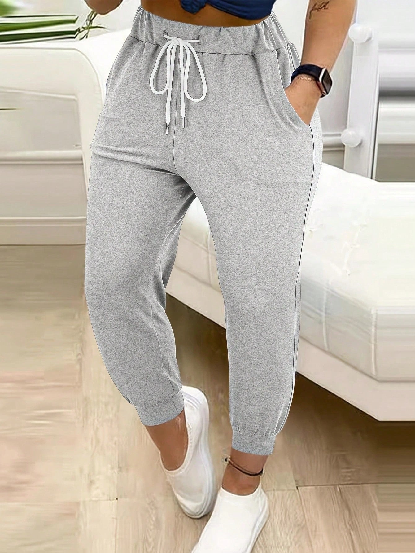 Drawstring Waist Pocketed Joggers, Casual Daily Wear Long Pants