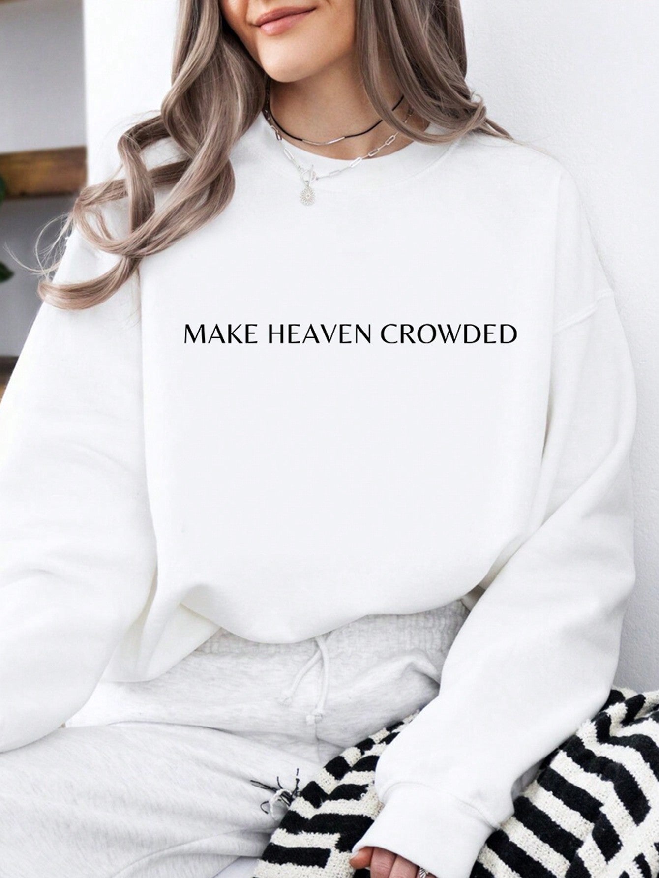 Letter Printed Round Neck Long Sleeve Sweatshirt