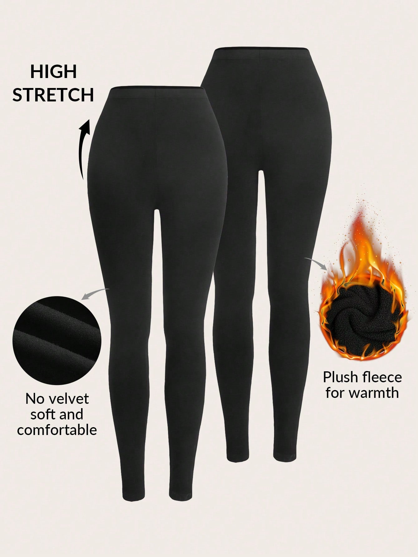 2pcs Solid Elastic Waist Leggings