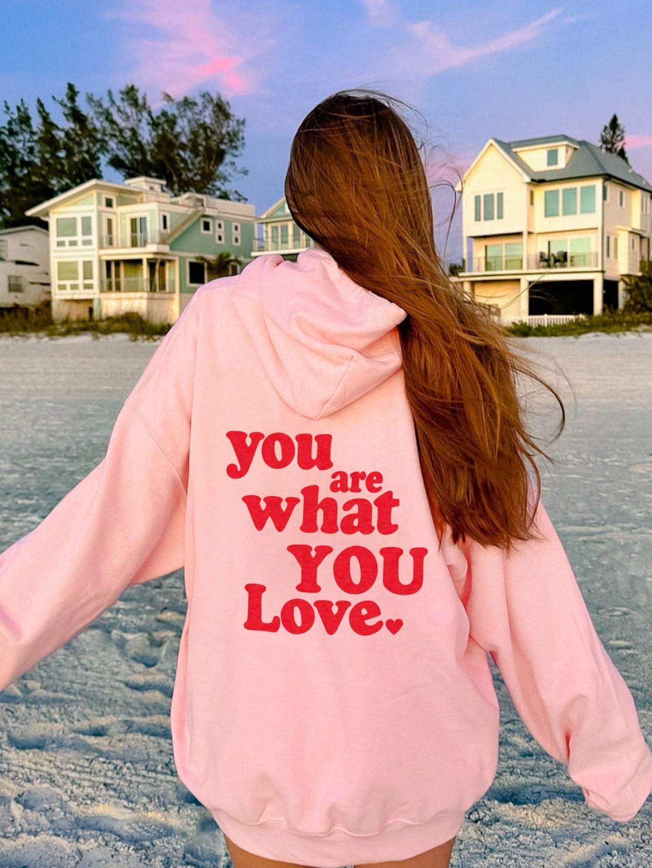 Women's Long Sleeve Drawstring Hoodie With Pocket, Featuring Wave Patterns And Letter Print, Casual Style