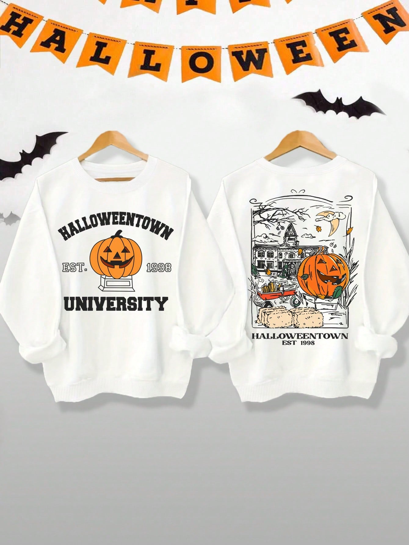 Women Halloween Theme Print Crew Neck Long Sleeve Sweatshirt