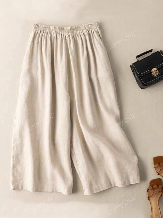 Women Plain Elastic Waist Loose Wide Leg Casual Pants