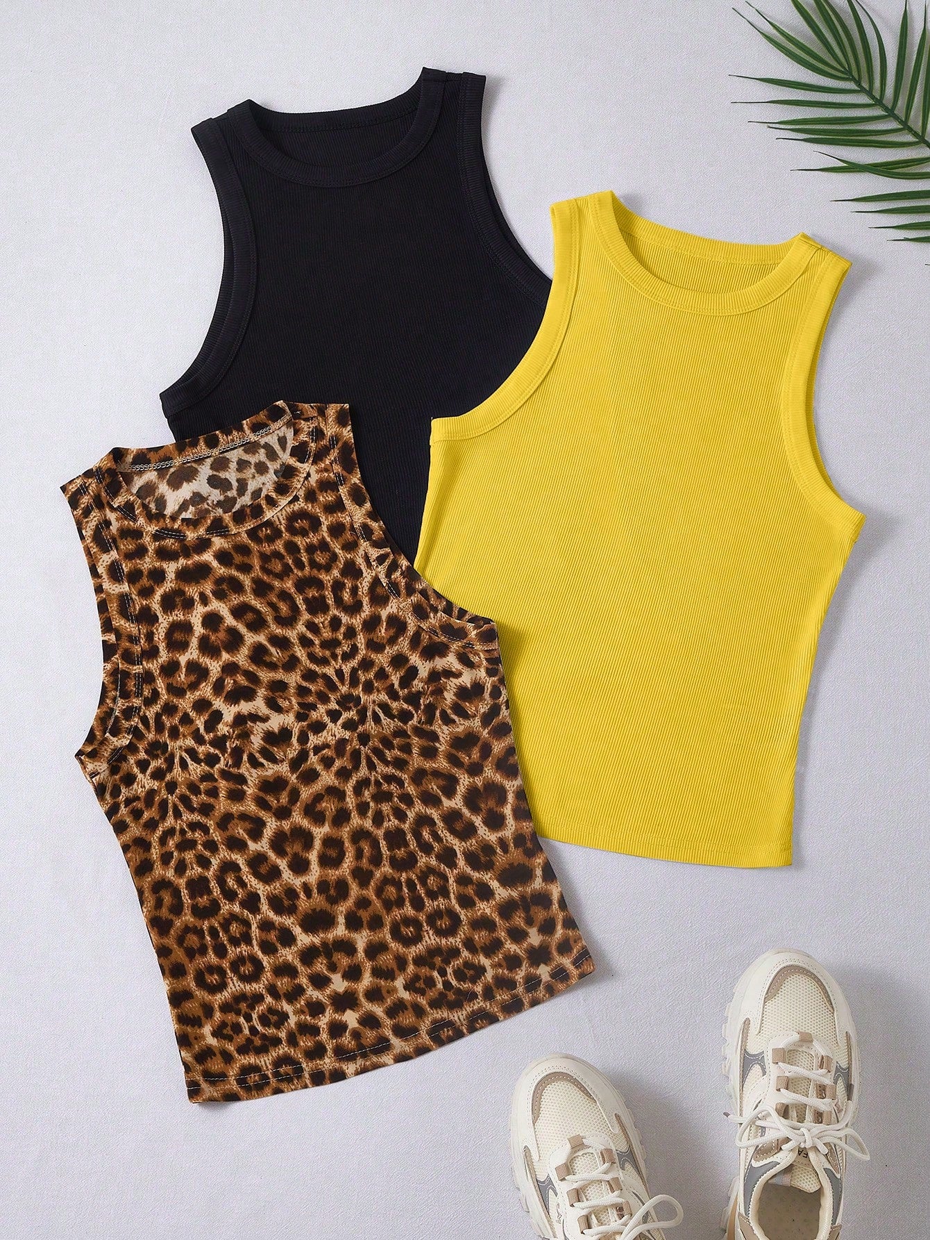 3pcs Ribbed Knit Tank Top