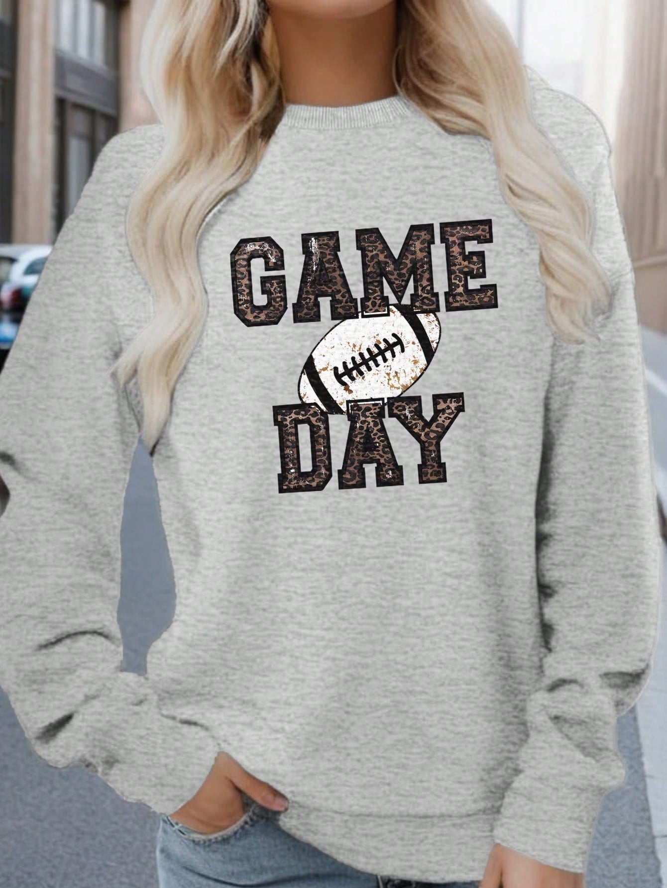 Casual Football & Game Day Print Sweatshirt, Crewneck Long Sleeve Pullover For Autumn Winter