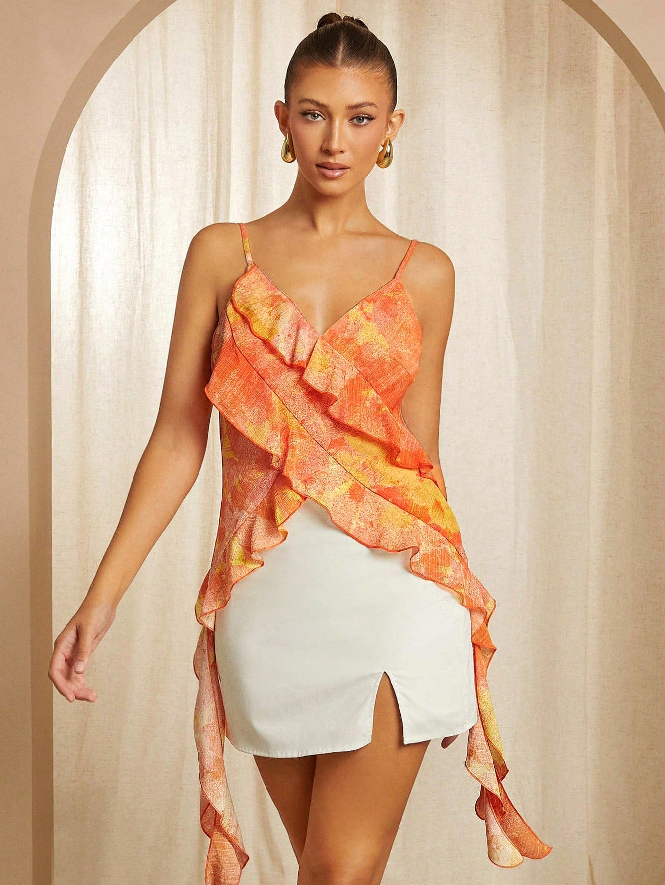 Haute Colorblock Ruffle Trim Summer Vacation Cami Top