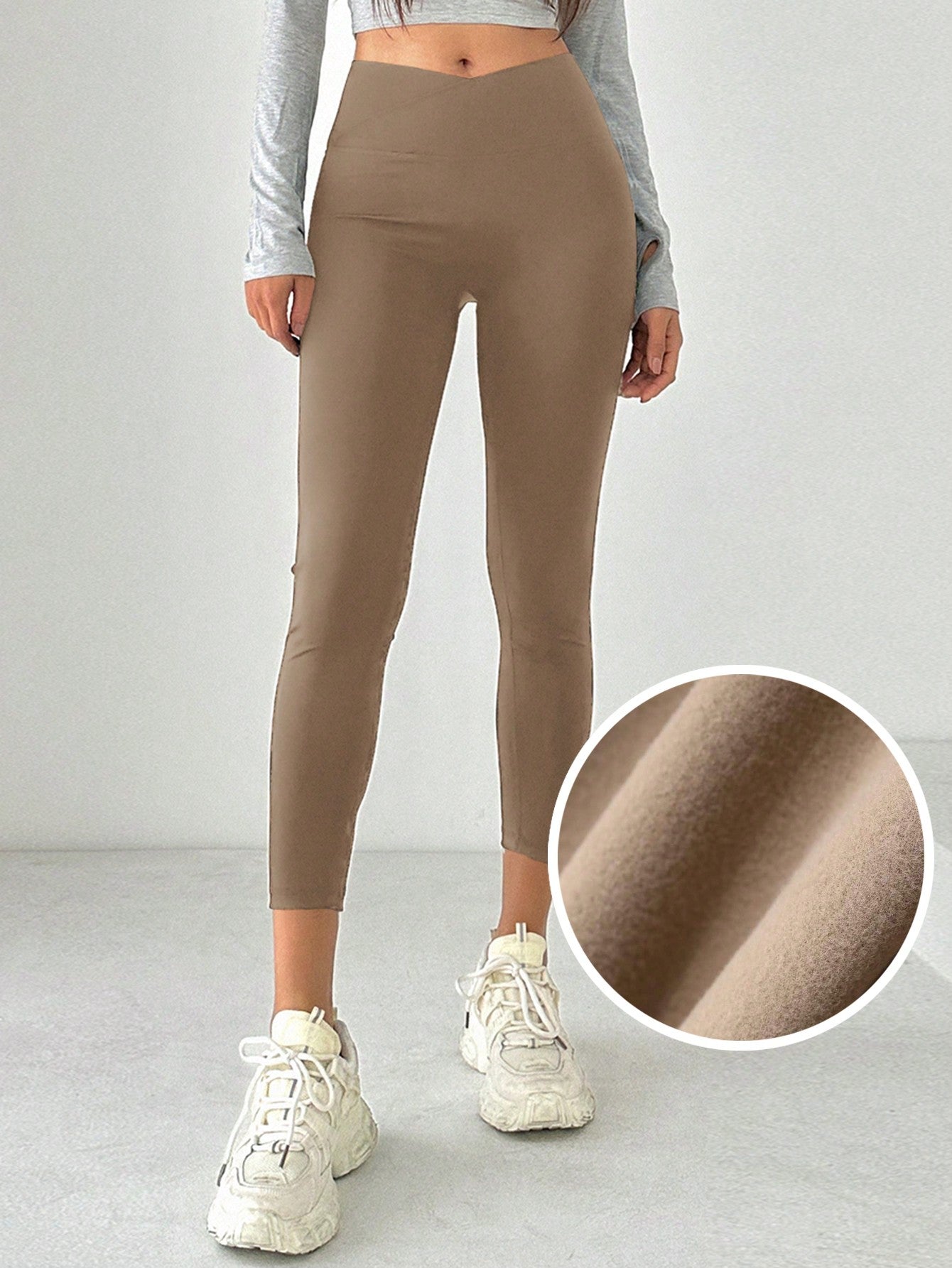 Solid Asymmetrical Wideband Waist Leggings