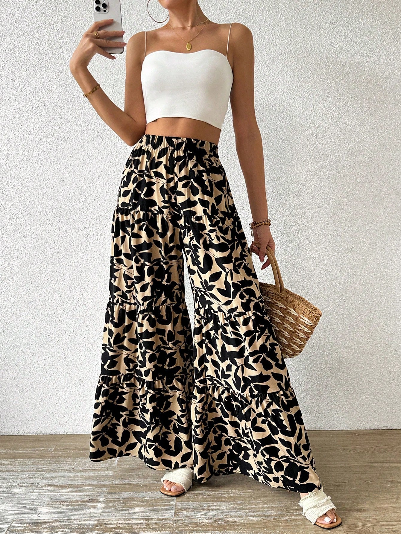 Ruffle Hem Wide Leg Pants