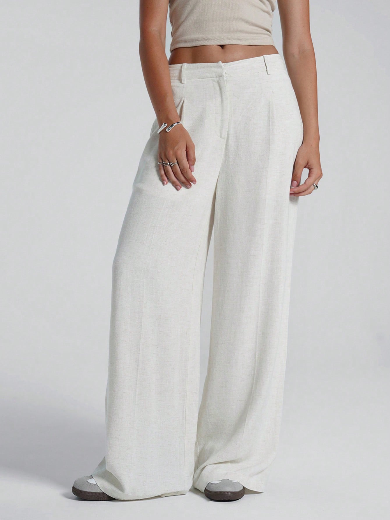 Solid Wide Leg Dress Pants