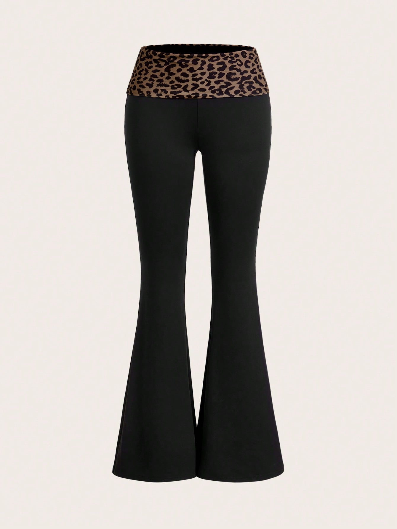 Y2k Pink Leopard Print Spliced Fold-Over Waist Flare Pants With Super Low Rise