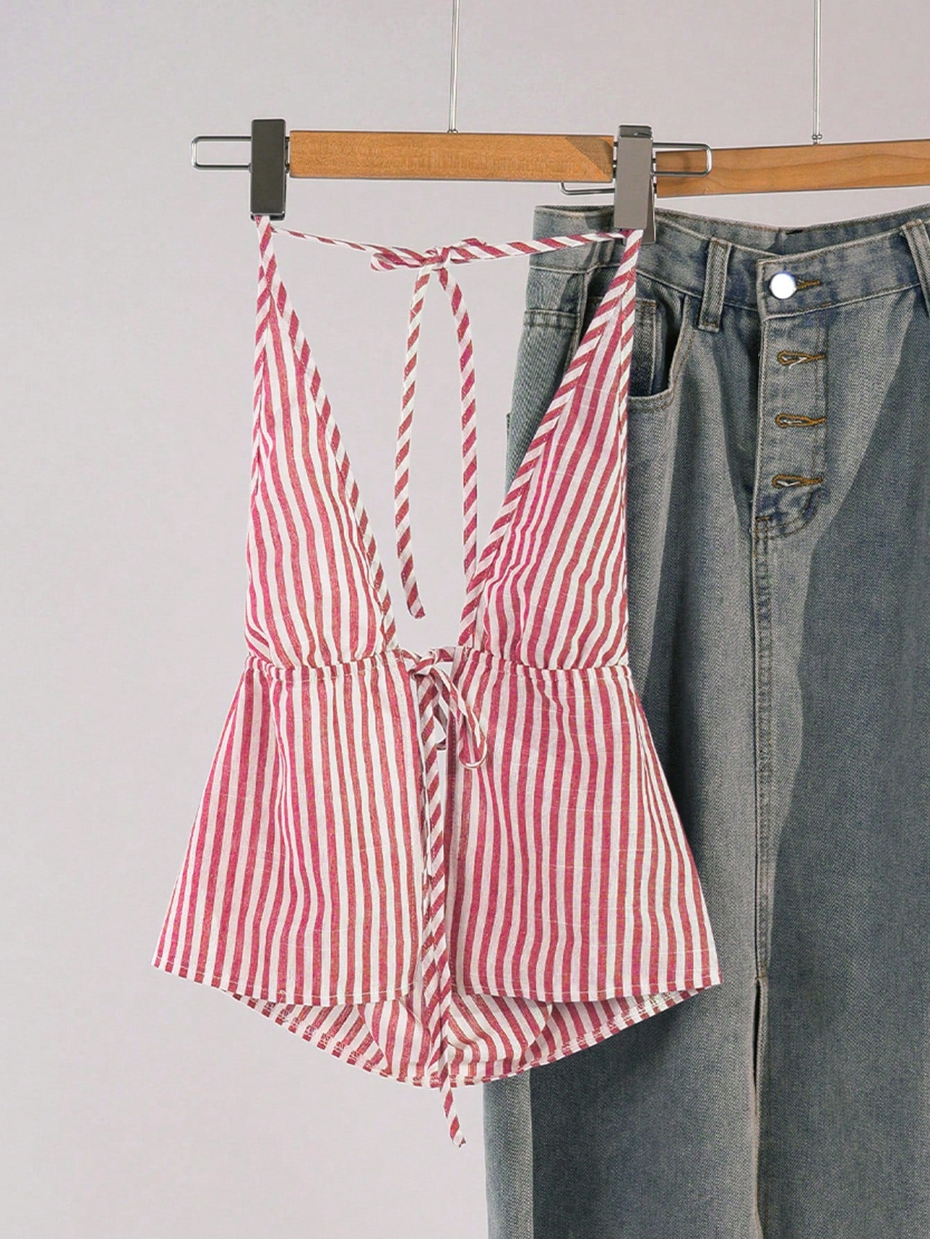 Striped Print Tie Backless Cami Top For Summer