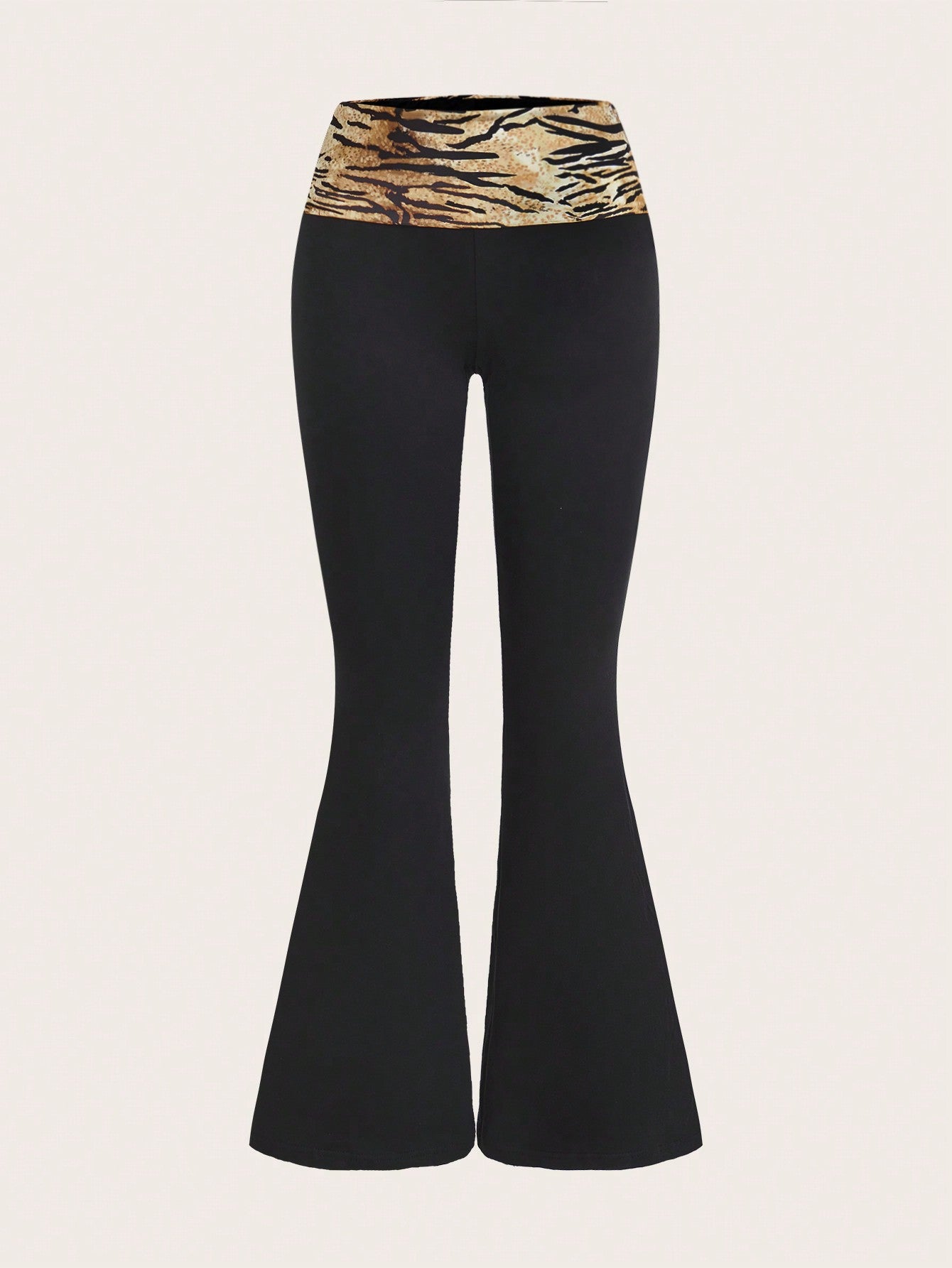 Y2k Pink Leopard Print Spliced Fold-Over Waist Flare Pants With Super Low Rise