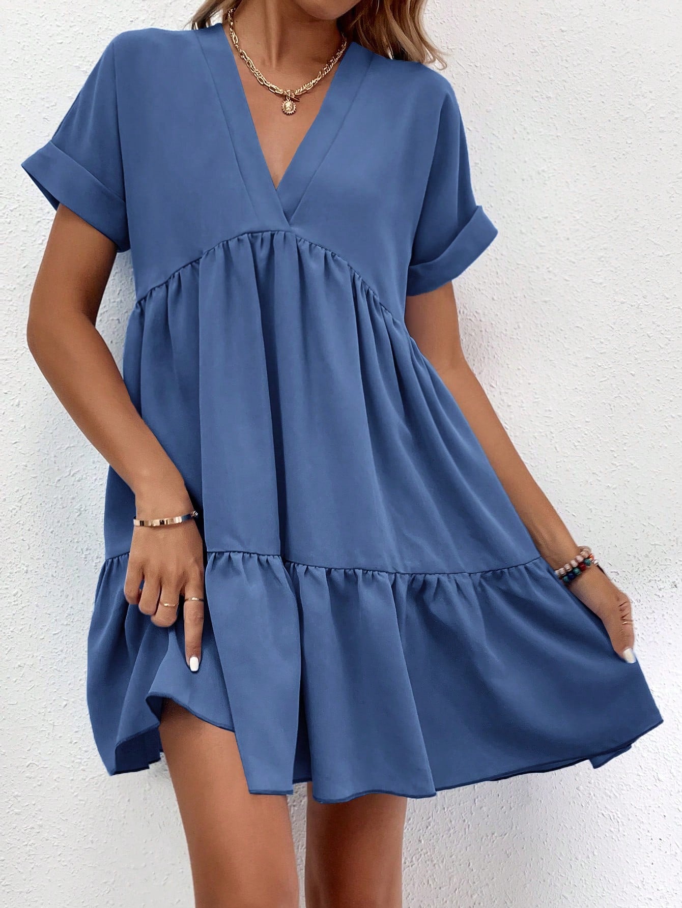 Solid Color Batwing Sleeve Casual Vacation Dress