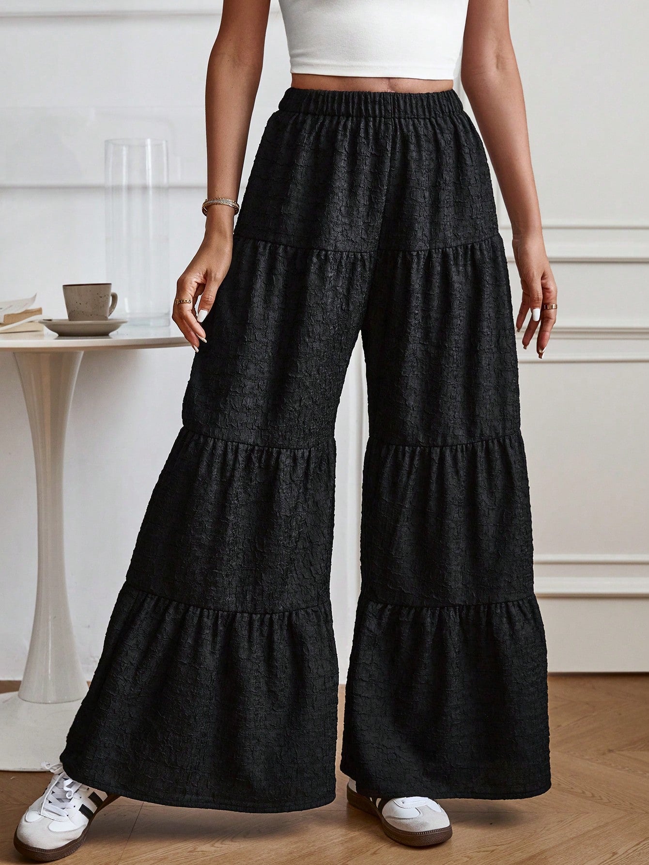 Ruffle Hem Wide Leg Pants