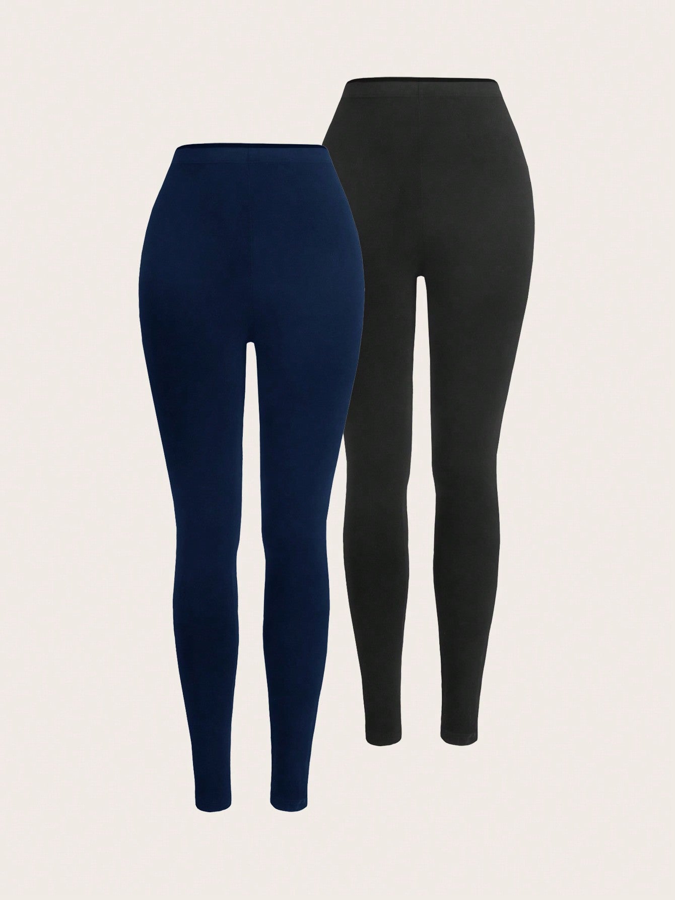 2pcs Solid Elastic Waist Leggings