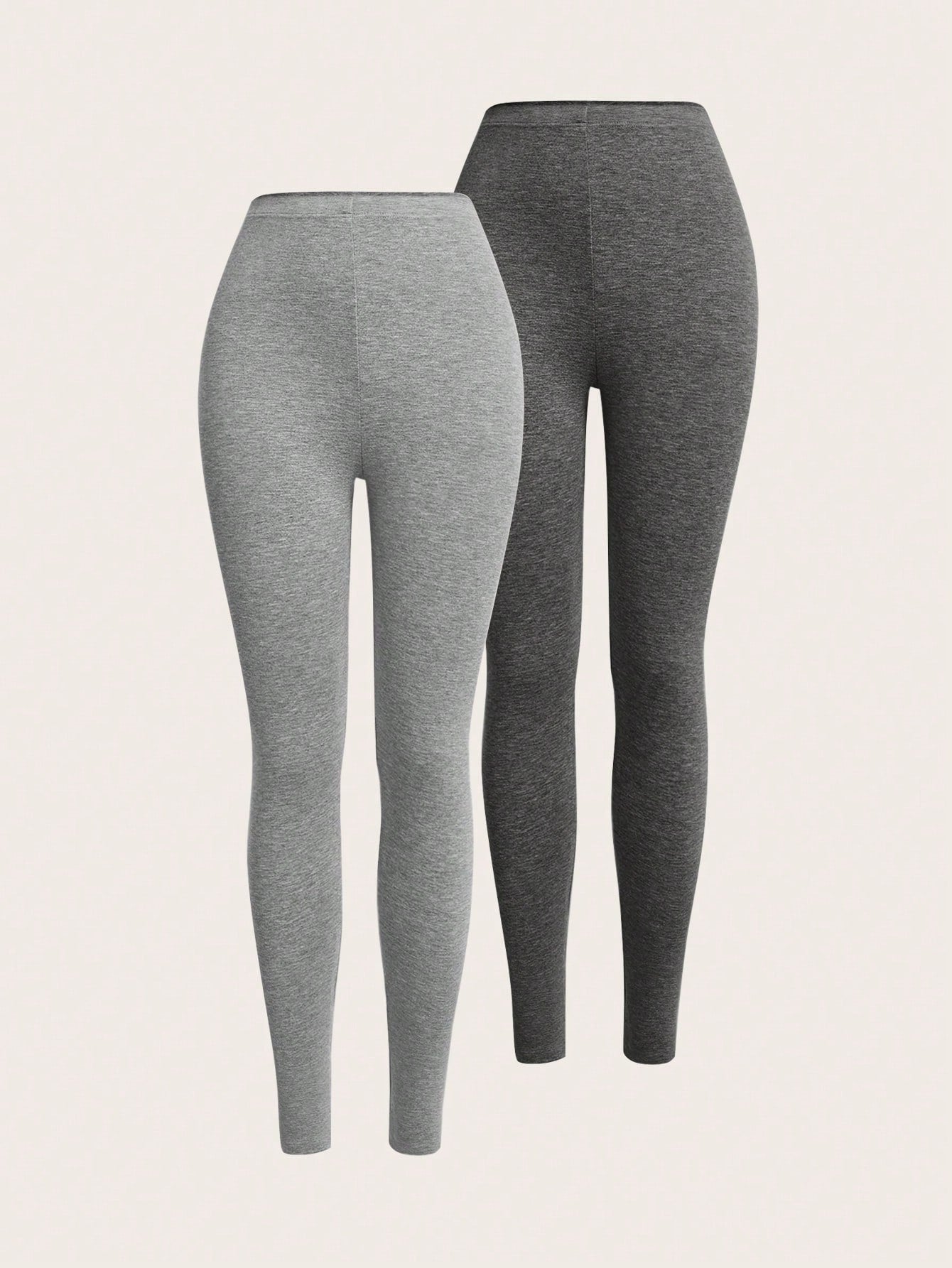 2pcs Solid Elastic Waist Leggings