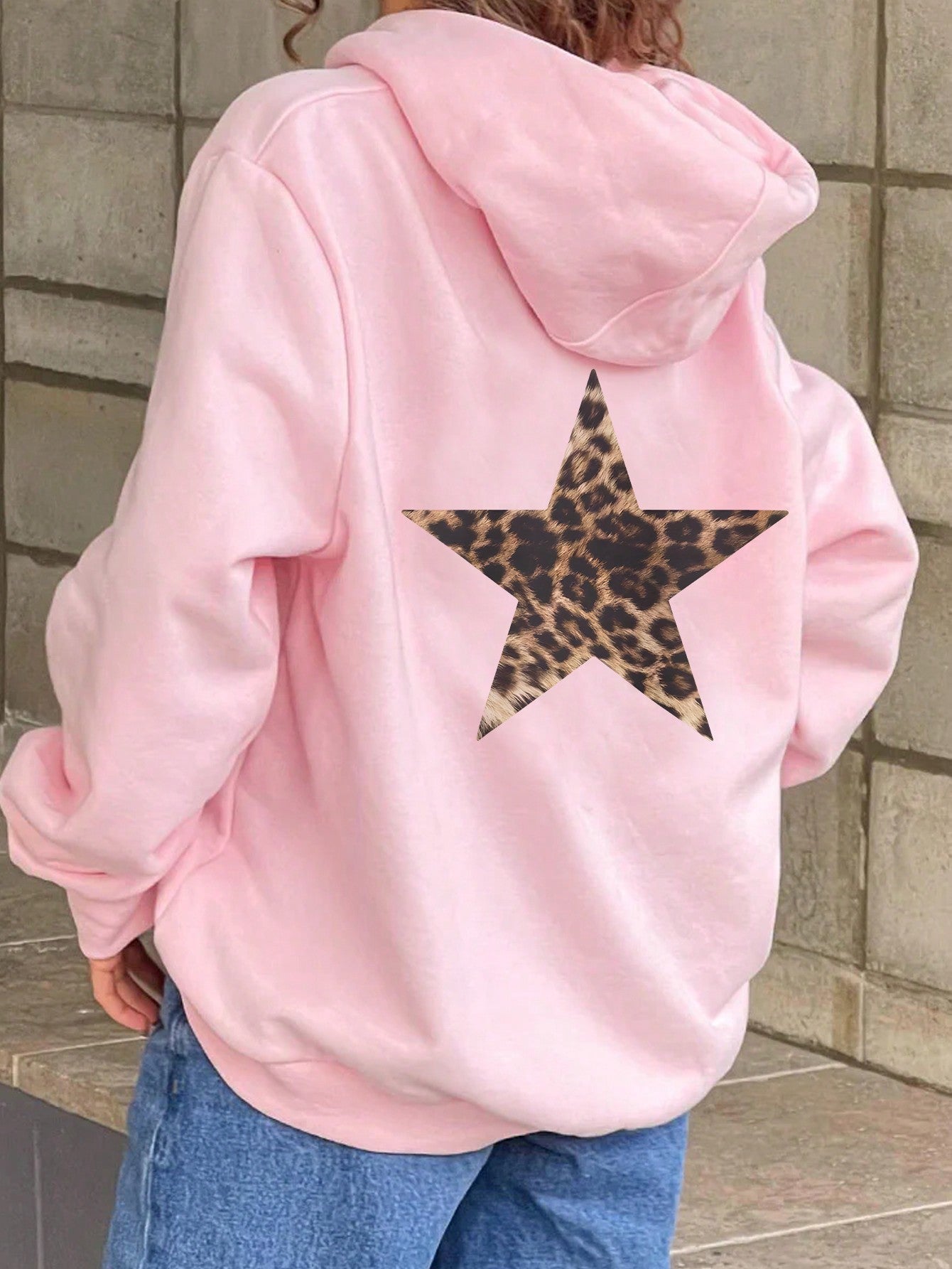 Women's Leopard Print & Star Hooded Sweatshirt