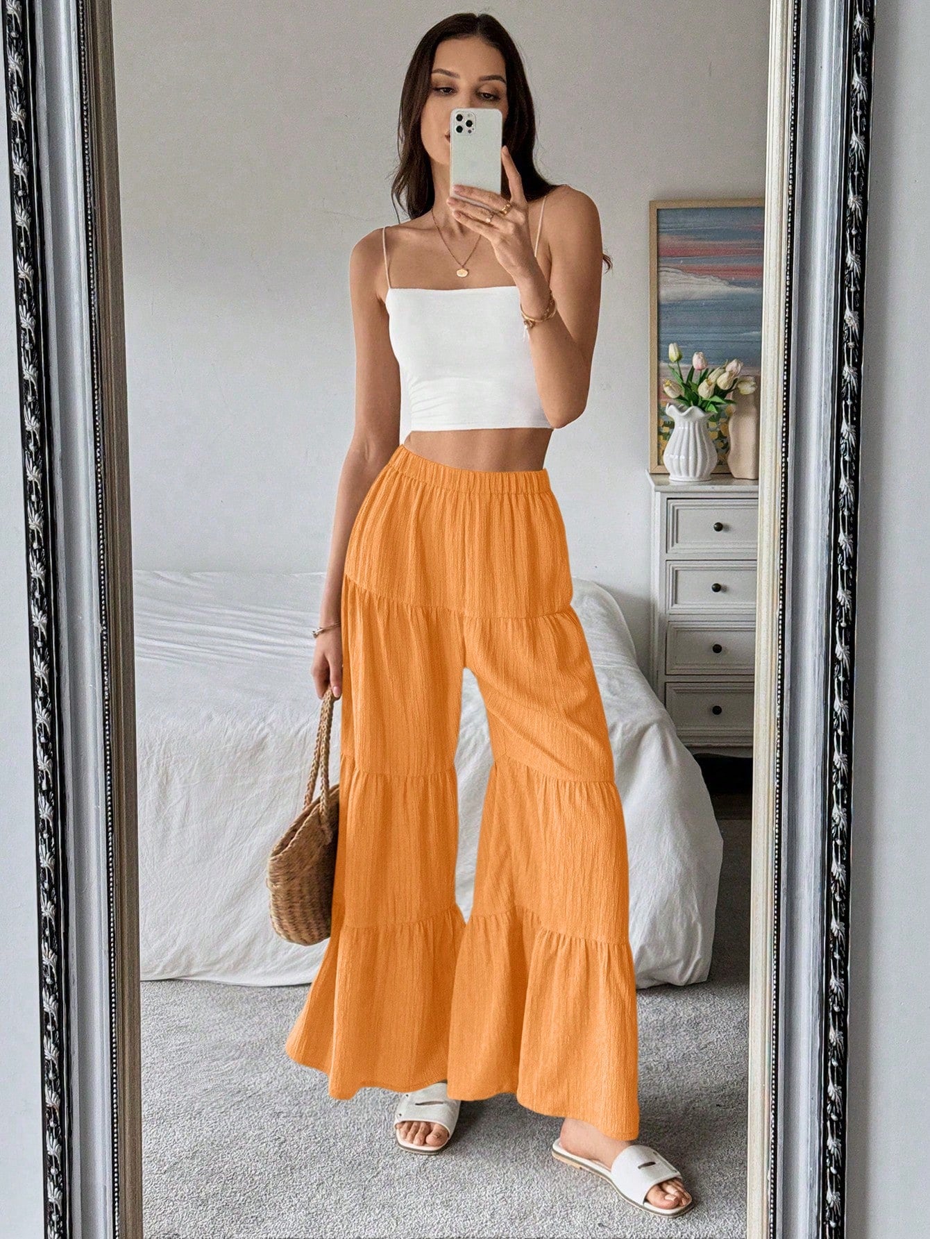 Ruffle Hem Wide Leg Pants