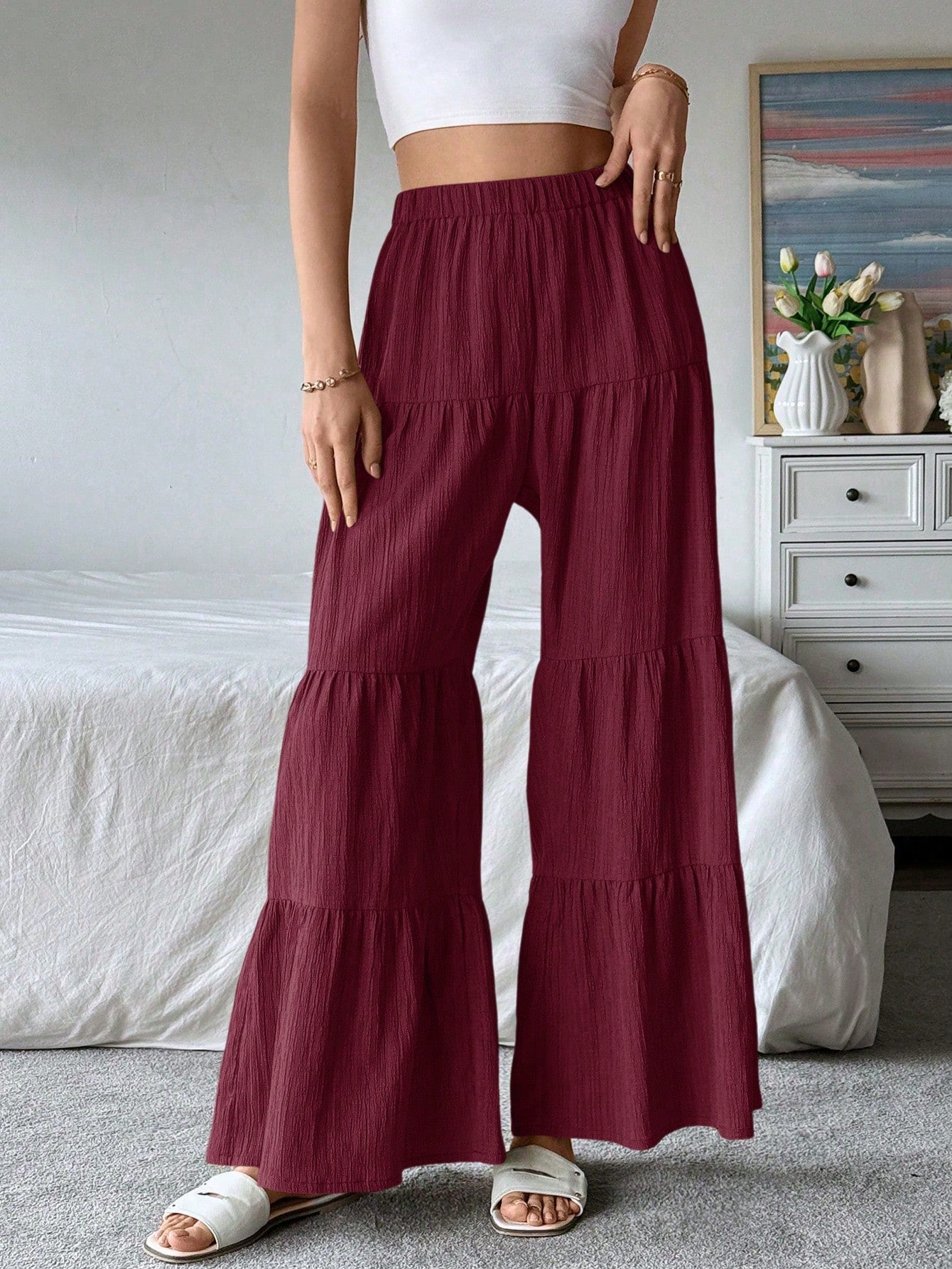 Ruffle Hem Wide Leg Pants