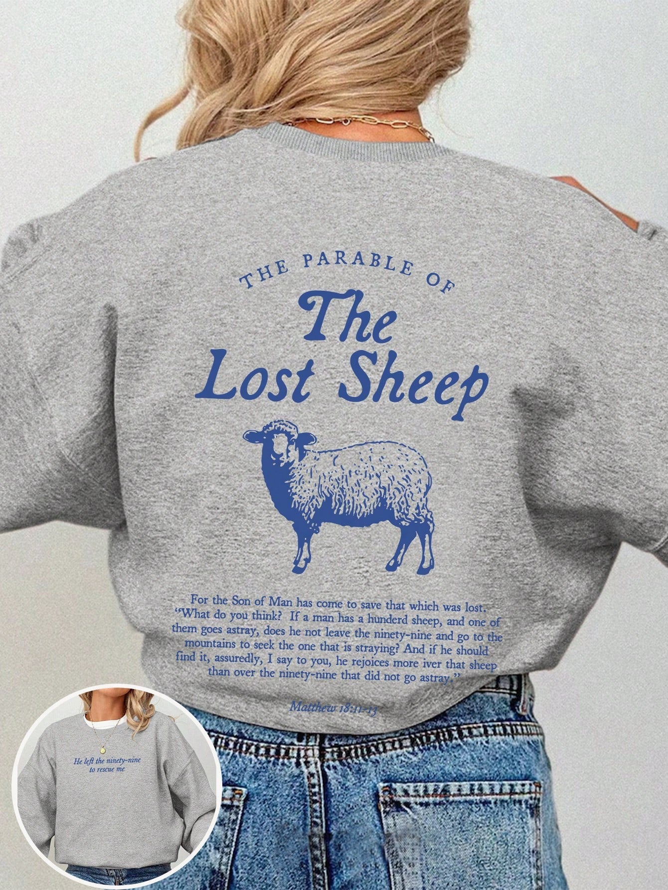 Lost Sheep Parable Bible Verse Round Neck Faith Worship Evangelical Christian Casual Sweatshirt, Women's