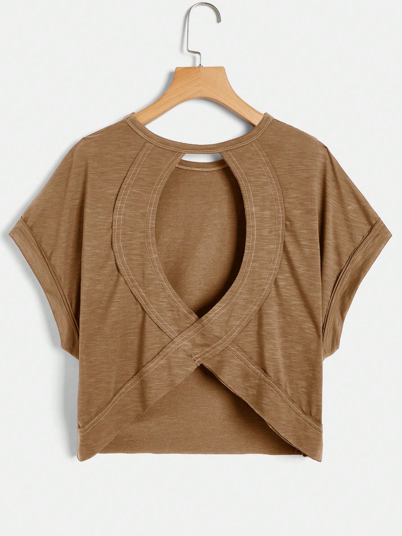 Cut Out Back Batwing Sleeve Tee