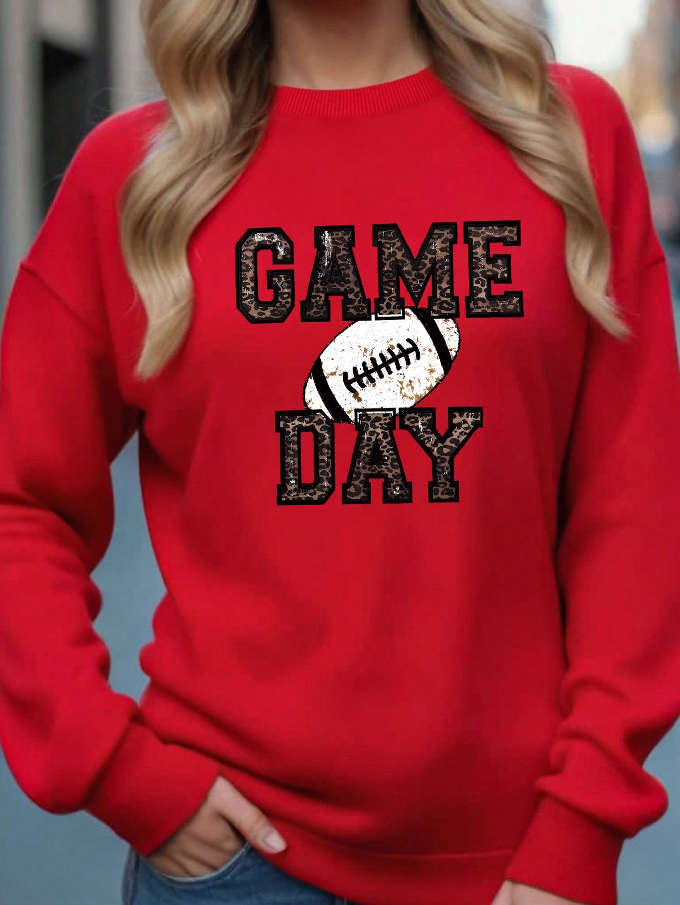 Casual Football & Game Day Print Sweatshirt, Crewneck Long Sleeve Pullover For Autumn Winter