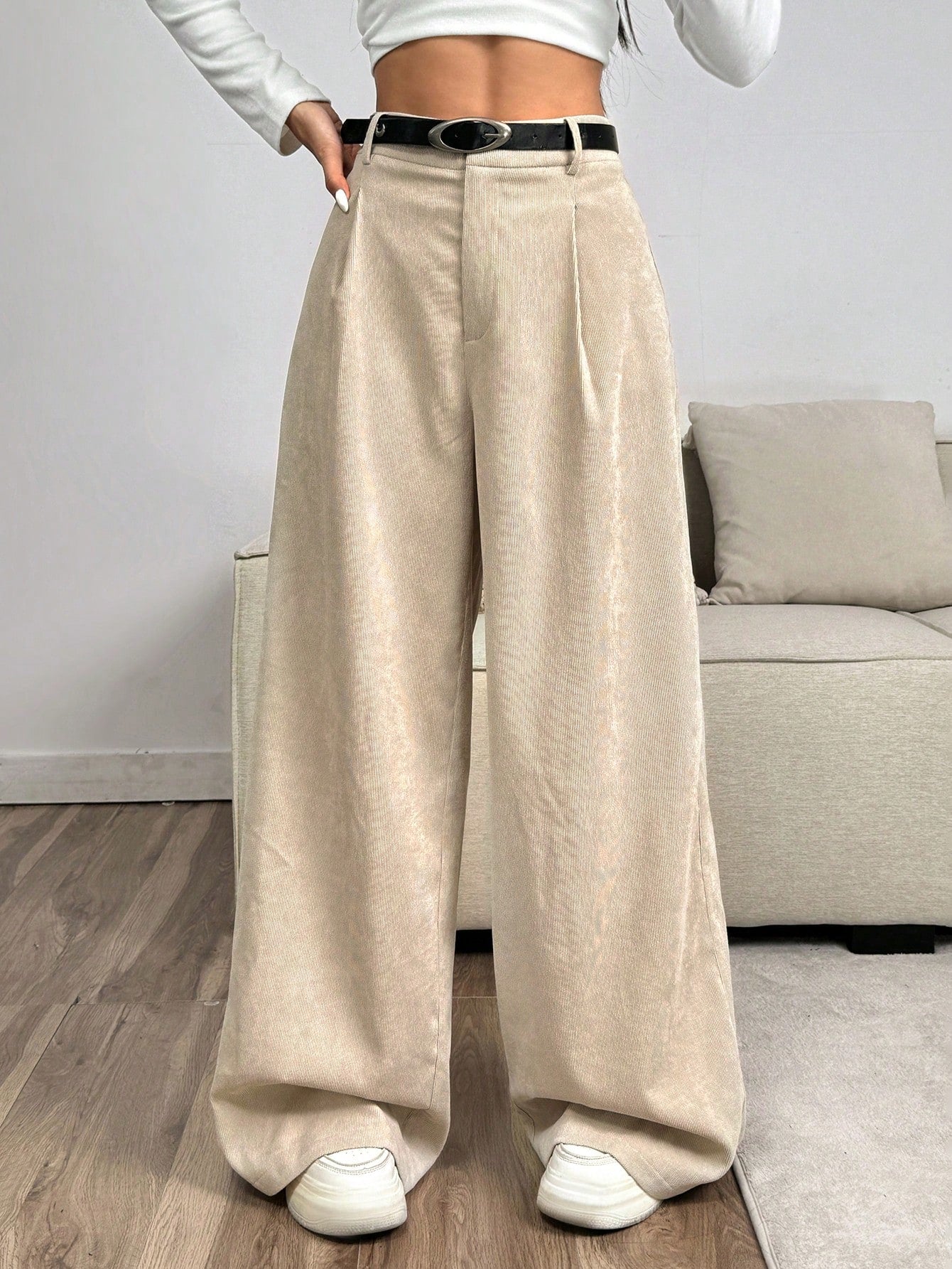 Women's Casual Straight-Leg Pants With Waist Belt