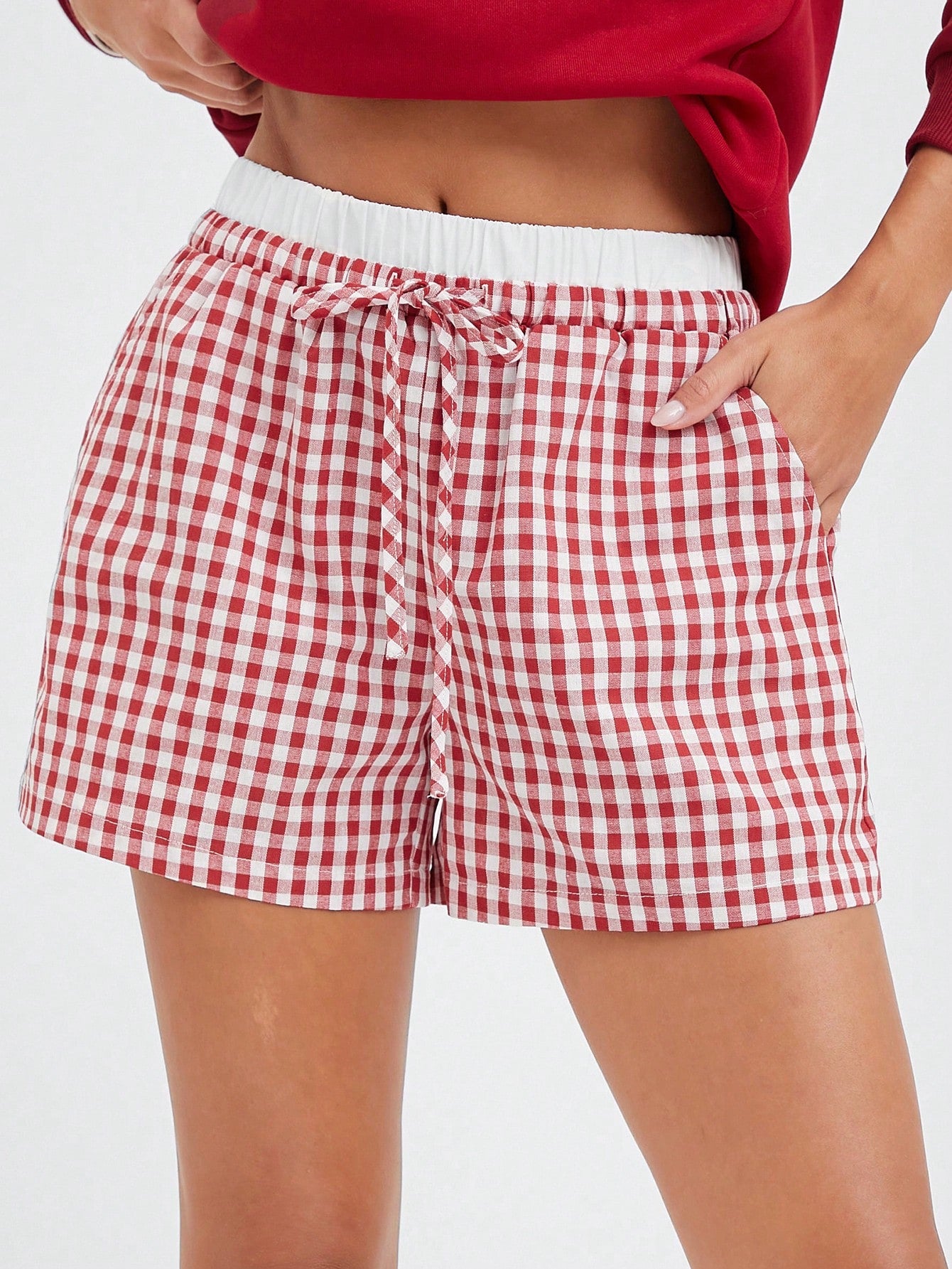 Striped Print Pocket Drawstring Waist Shorts