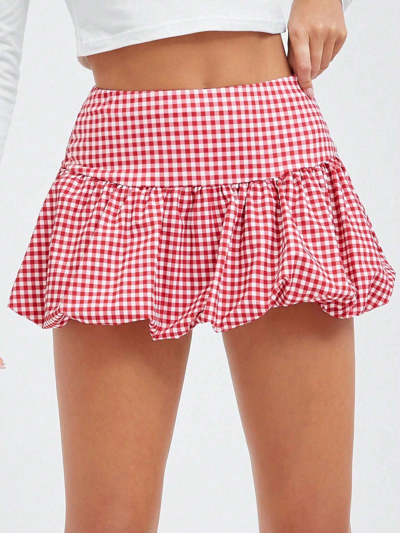 Ladies' Solid Color High Waist Ruffle Mini Skirt