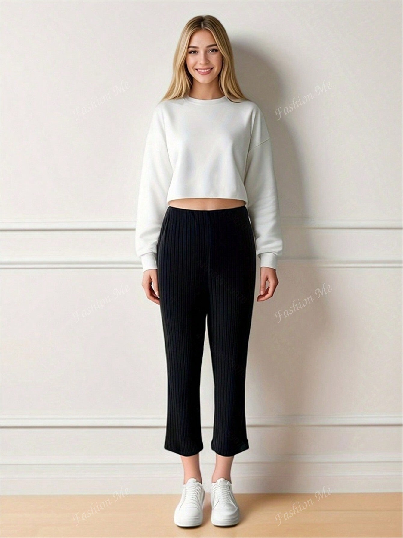 Solid Color Ribbed Knitted Casual Simple Long Pants