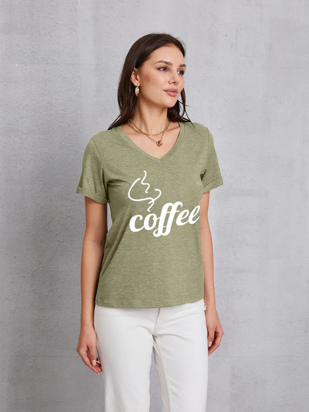 COFFEE V-Neck Short Sleeve T-Shirt