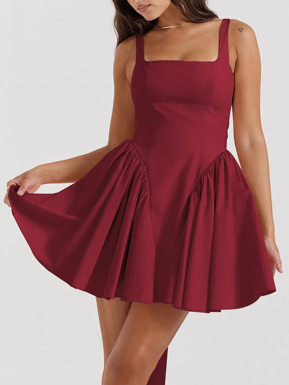 Backless Bow Detail Square Neck Mini Dress