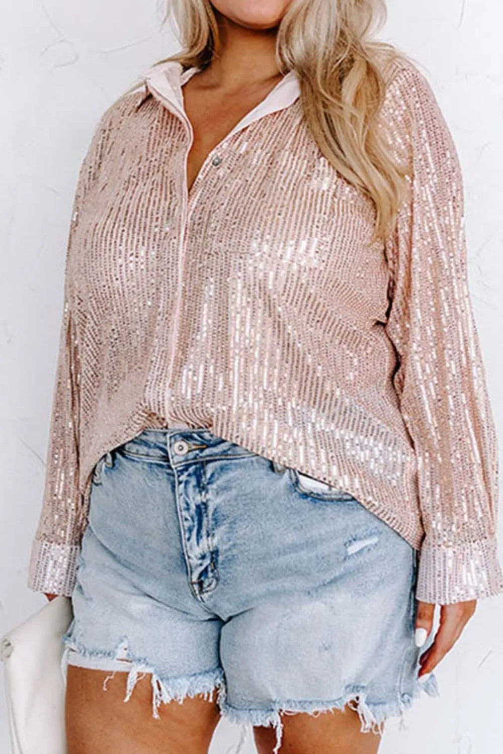 Plus Size Sequin Long Sleeve Shirt