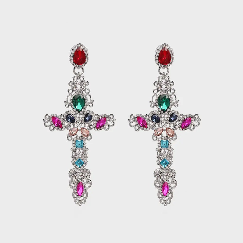 Rhinestone Alloy Cross Earrings