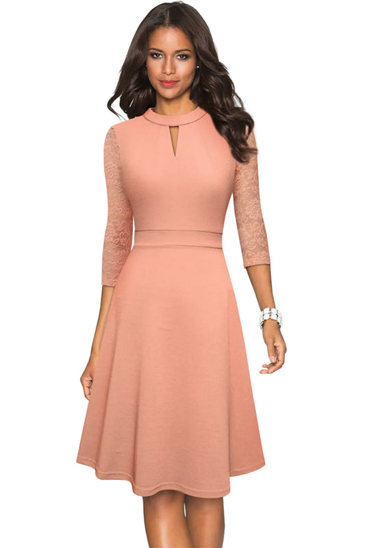 Round Neck Three-Quater Sleeve Cutout Dress