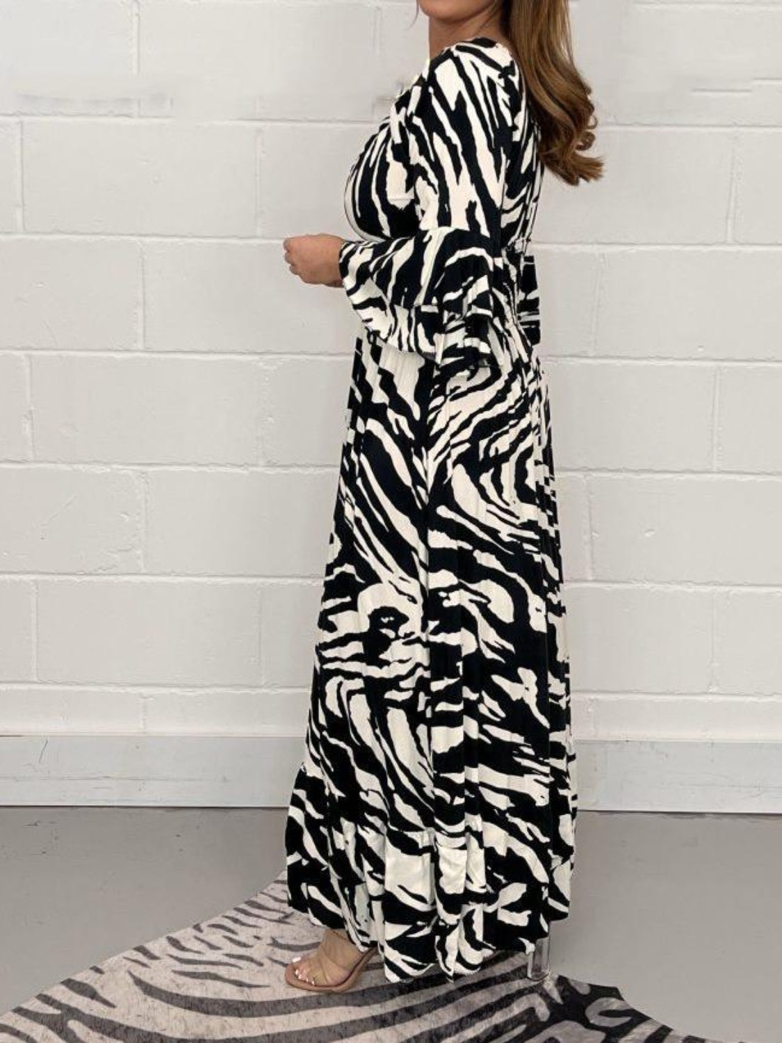 Smocked Printed Flounce Sleeve Maxi Dress