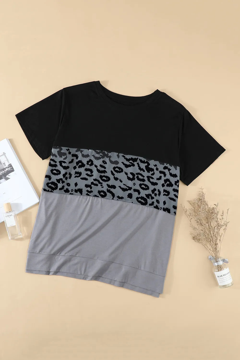 Plus Size Leopard Color Block T-Shirt