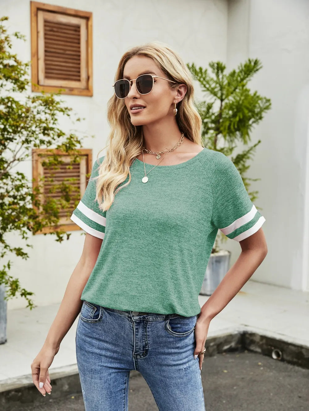 Heathered Round Neck Short Sleeve T-Shirt