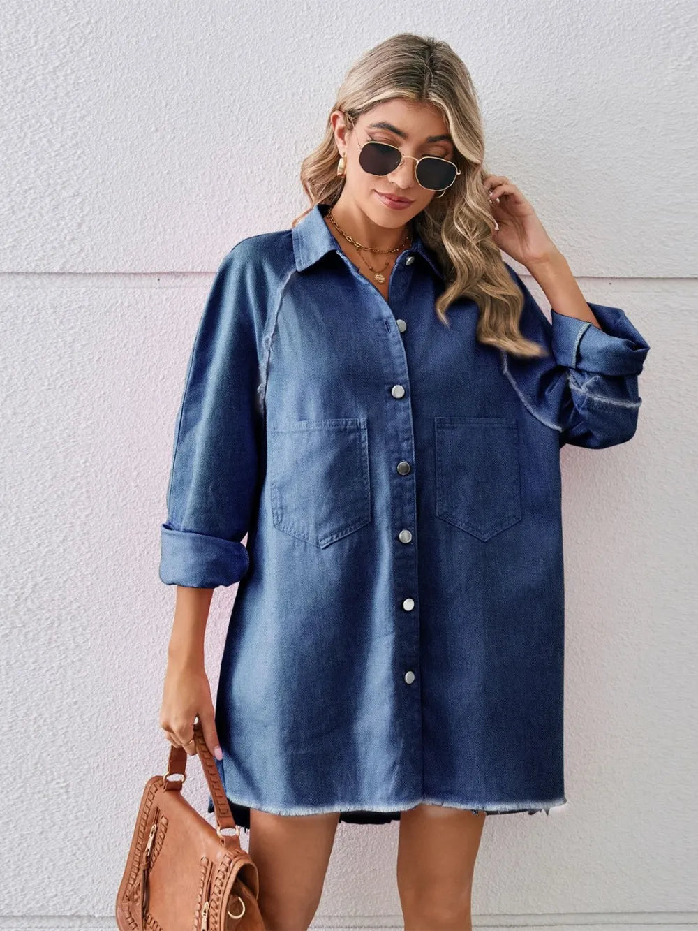 Raw Hem Button Up Denim Dress