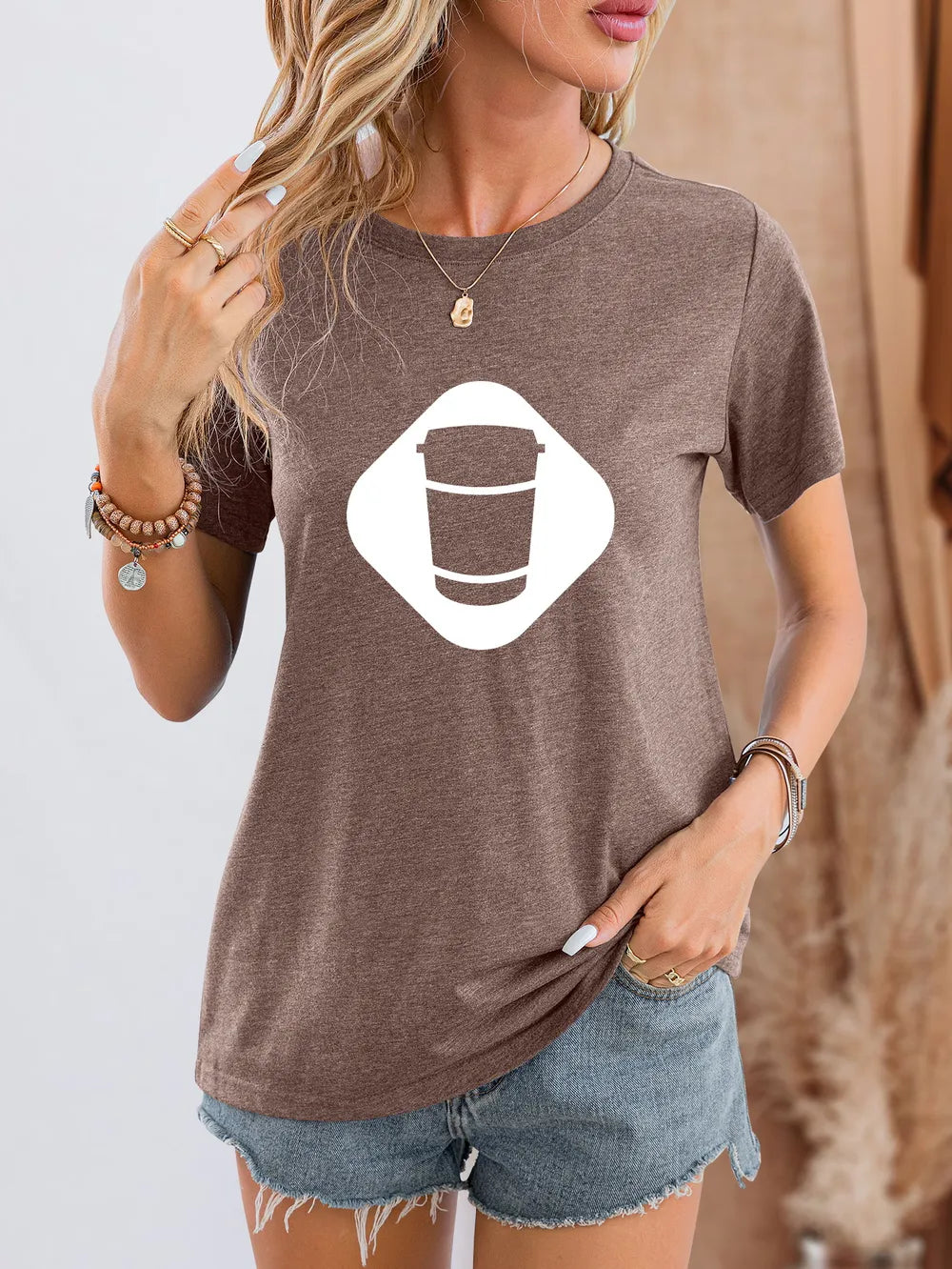 Graphic Round Neck Short Sleeve T-Shirt