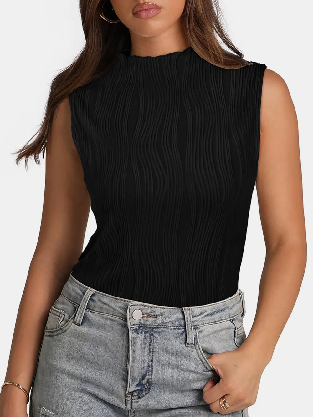 Textured Mock Neck Tank