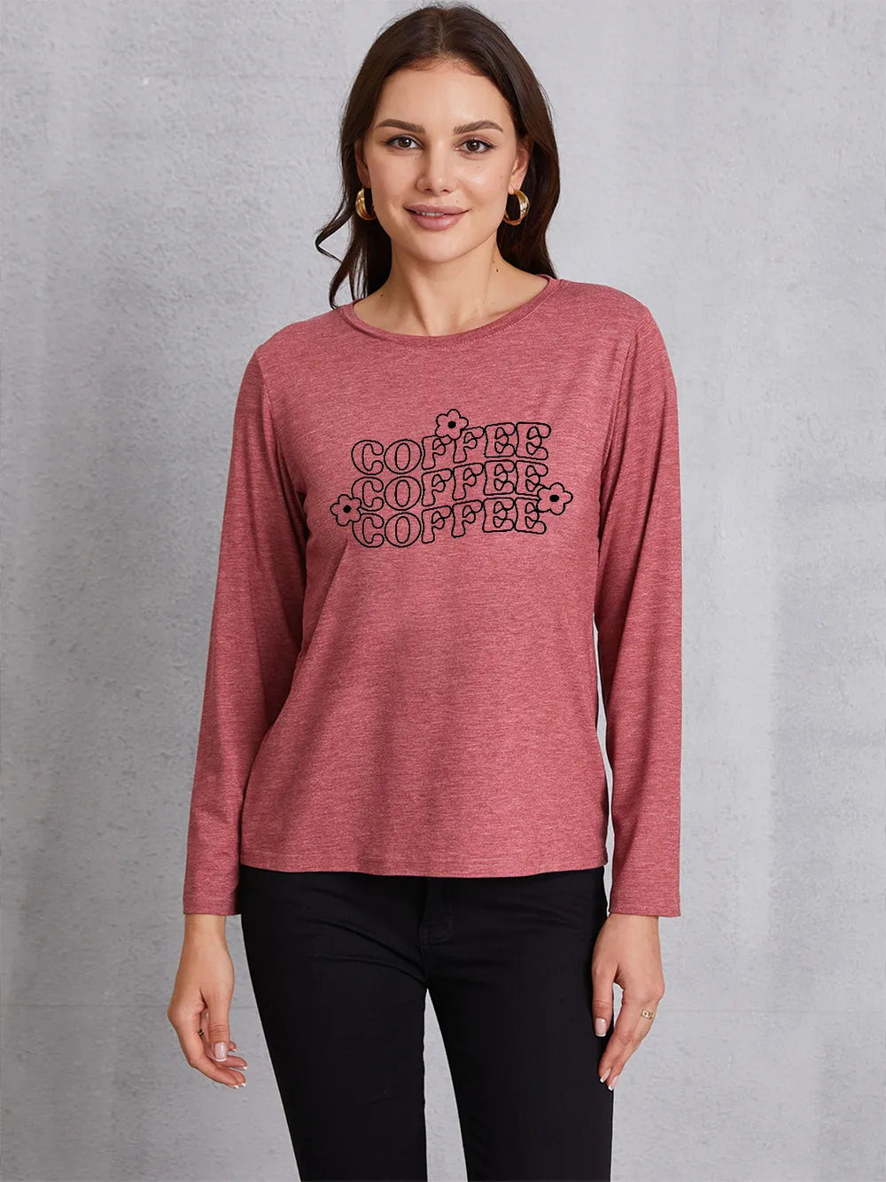 COFFEE Round Neck Long Sleeve T-Shirt