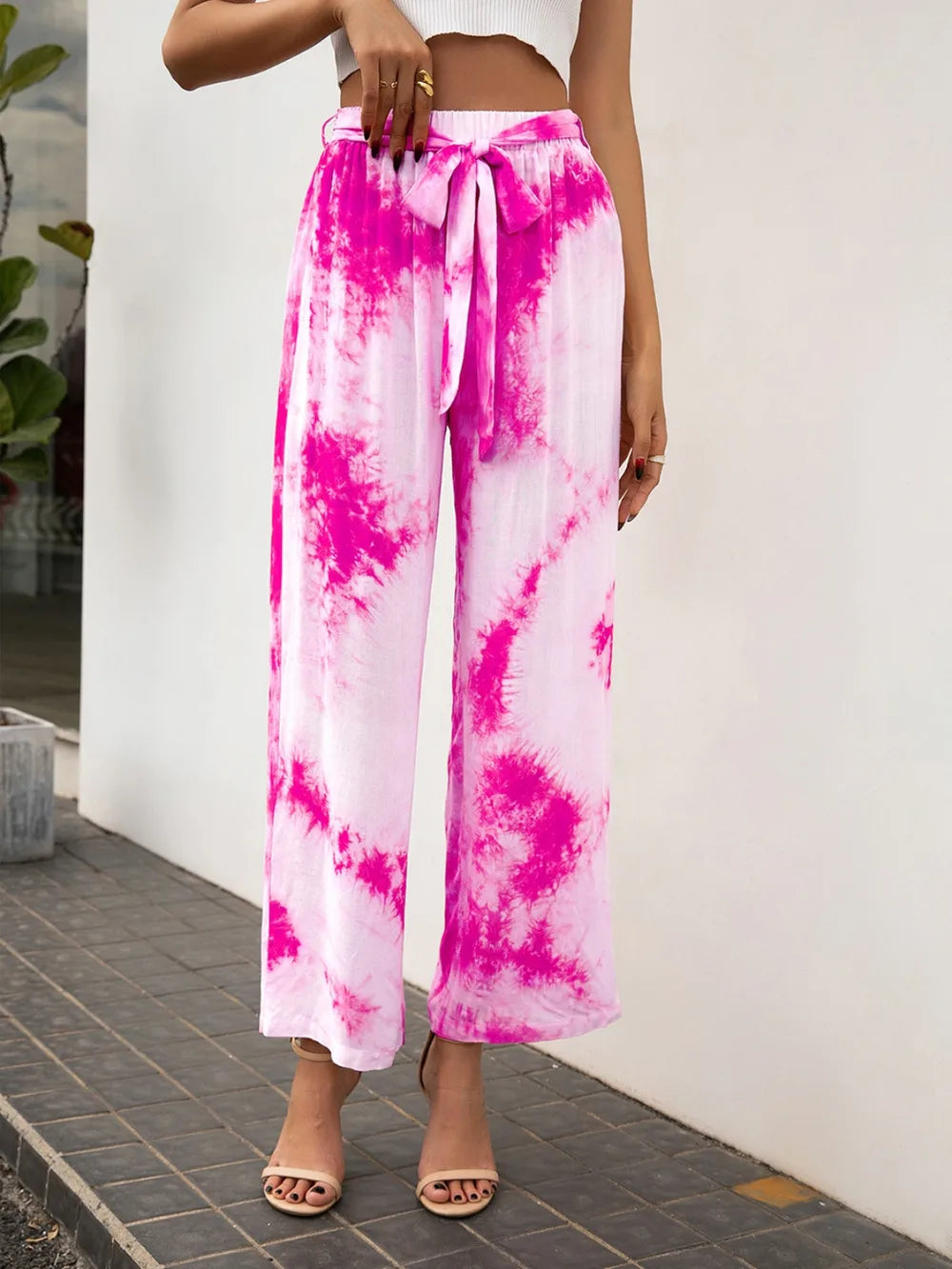 Tie-Dye Tie Front High Waist Pants