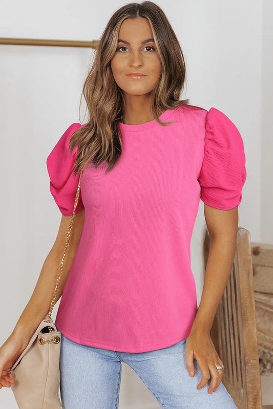 Round Neck Puff Sleeve Top