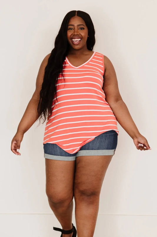 Zenana San Francisco Stroll Full Size Run Striped Tank in Copper