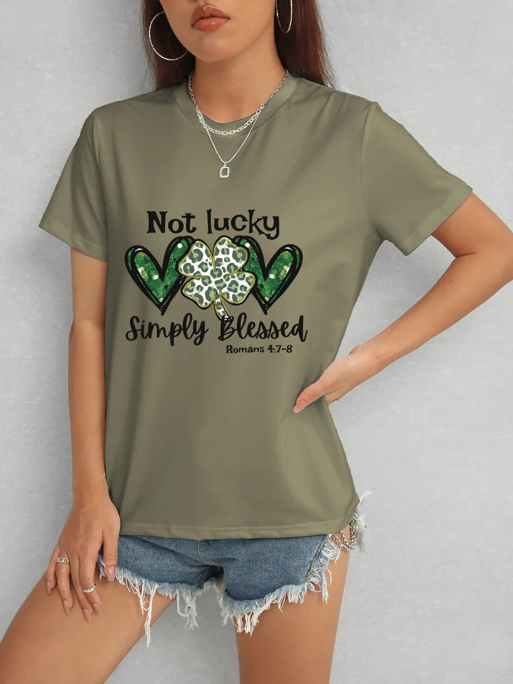 Lucky Clover Round Neck Short Sleeve T-Shirt