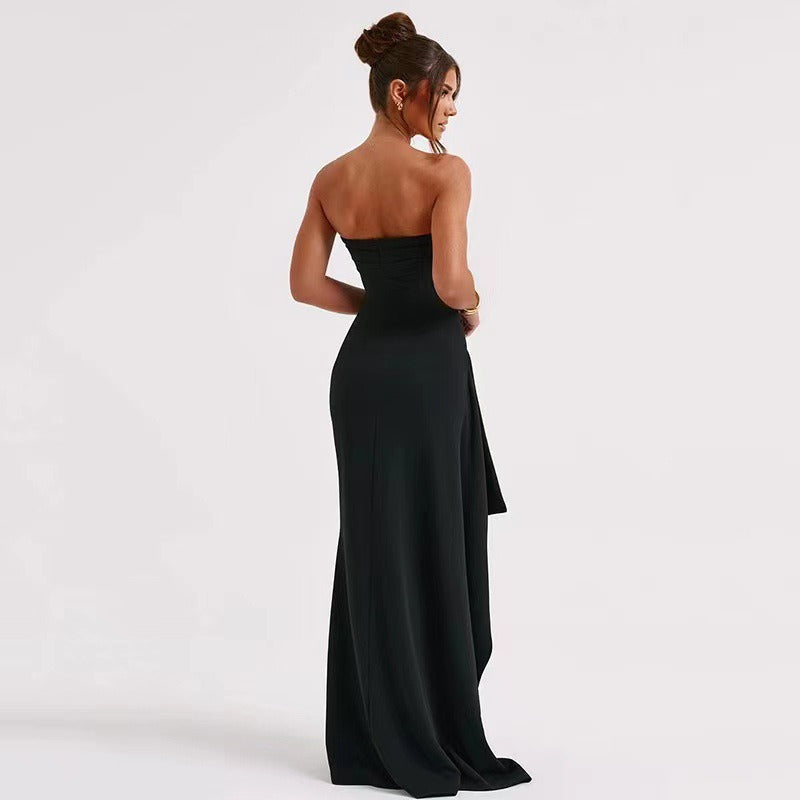 24 new foreign trade cross-border evening dress party women's one-word collar tube top dress sexy backless high split dress