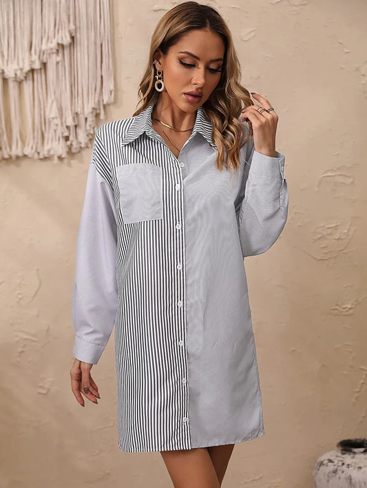 Striped Long Sleeve Shirt Dress